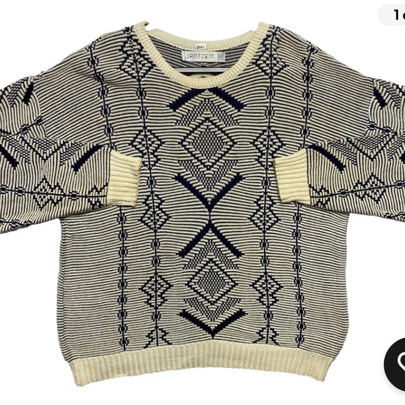 VINTAGE Jantzen Sweater Mens L Blue Geometric Pullover 90s Grunge - Picture 1 of 13